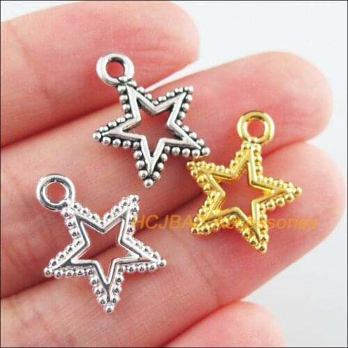 35Pcs Retro Tibetan Silver Tone Gold Silver Tone Star Circle Charms Pendants 15x17.5mm
