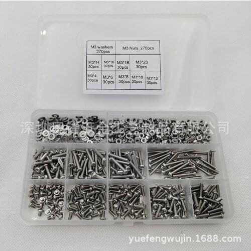 810Pcs M3 x 4/6/8/10/12/14/16/18/20 mm Screw Assortment Kit 304 Stainless Steel Phillips Pan Head Screws Bolts Nuts Lock Washer