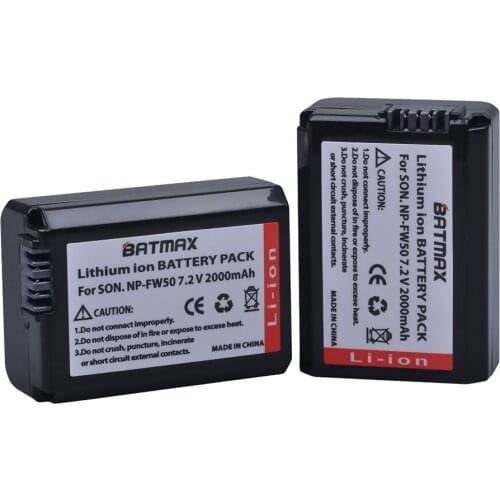 2Pc NP-FW50 FW50 NPFW50 Rechargeable Batteries for Sony a37 alpha a7 ii Alpha 7 7R II 7S a7S a7R II a5100 NEX-7 SLT-A37 RX10 II