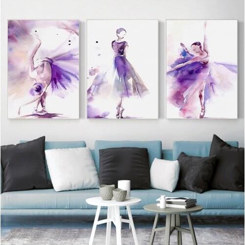 Watercolor Purple Ballet Dancer Canvas Painting Gril Roon Art Nordic Posters And Prints Home Decoration Wall Pictures No Frame