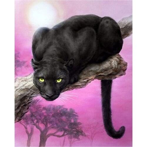 LZAIQIZG Full Square/Round Diamond Painting New Arrival Black Panther On Tree Handmade Gift Bead Embroidery Animal Home Decor