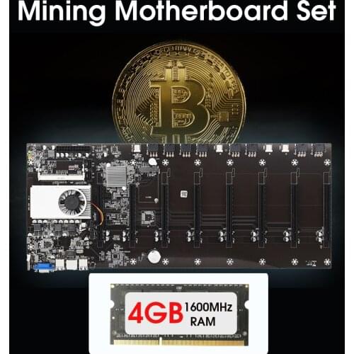 BTC-37 Miner Motherboard CPU Set 8 Video Card Slot DDR3 Memory Integrated VGA Interface Low Power Consumption with 4GB RAM *1