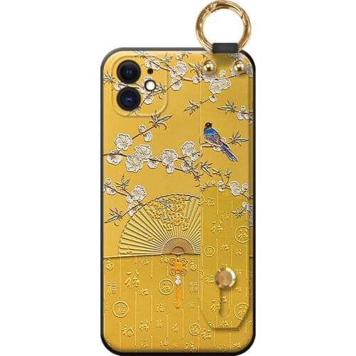 Elegant 3D Emboss Phone Case for iPhone SE2 X XS XR 11 12 Pro MAX 7 8 Plus Soft TPU Back Cover Great fit Capa Wrist Strap Cases