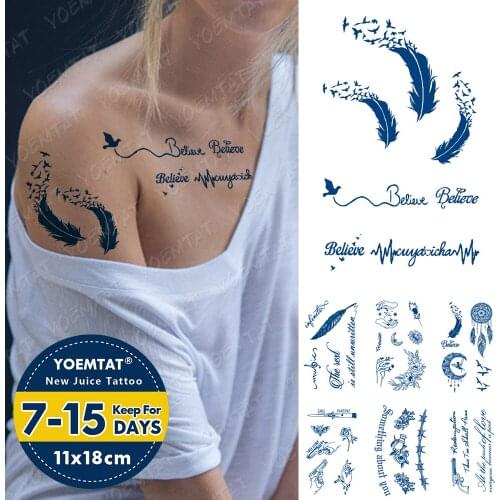 Juice Ink Tattoos Body Art Lasting Waterproof Temporary Tattoo Sticker Feather Planet Tatoo Arm Fake Mini Old School Tatto Women
