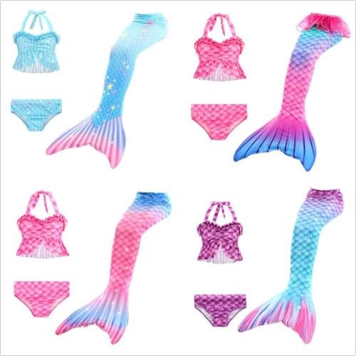 New 3 Pieces Girl Kids Mermaid Tail Bikini Set Children Mermaid Tail Costume Cosplay Beach Clothes Little Mermaid Swimsuit