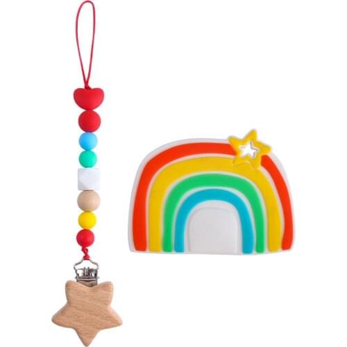 Baby Teether Silicone Wood Pacifier Clips BPA Free Safe Teething Chain Eco-friendly Dummy Clips Holder Nipples And Accessories