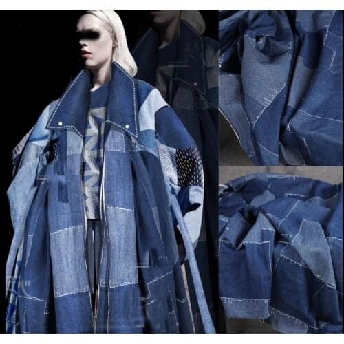 Denim checkered stitching fringed texture jacket skirt fabric