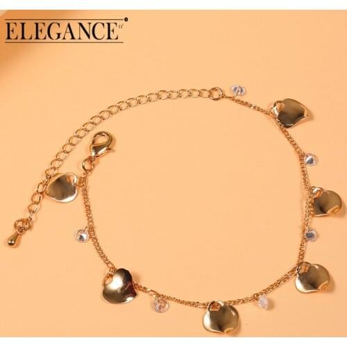 ELEGANCE11 Women Fashion Heart Shaped Anklet Barefoot Crochet Sandals Jewelry Beaded Punk Chain Summer Popular Jewelry Wholesale