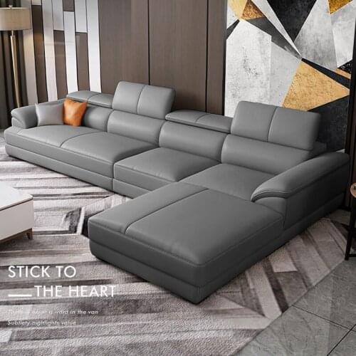 Head living room size European simple modern corner Leather art black sofa combination