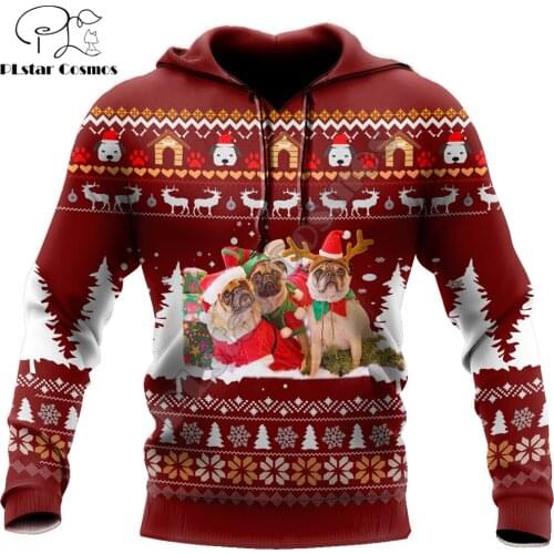 Christmas Bulldog 3D All Over Printed Autumn Men Hoodies Unisex Casual Pullovers Zip Hoodie Streetwear sudadera hombre DW627