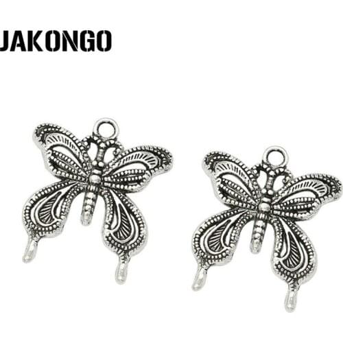 JAKONGO Antique Silver Plated Butterfly Charms Pendant for Jewelry Making Bracelet Accessories DIY Handmade 26x23mm 10PCS/lot