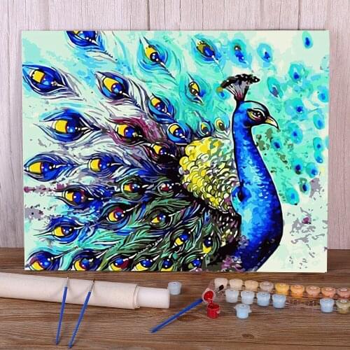 Animal Peacock Paint By Numbers Package Oil Paints 40*50 Canvas Painting Home Decor For Kids Wholesale Handiwork Art