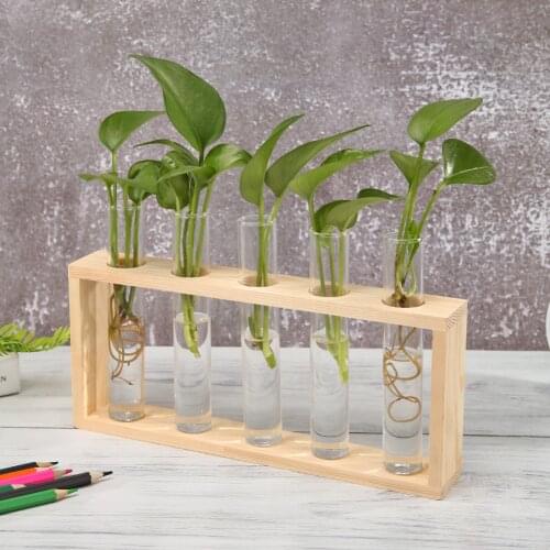 Terrarium Creative Hydroponic Plant Transparent Vase Wooden Frame vase decoratio Glass Tabletop Plant Bonsai Decor flower vase