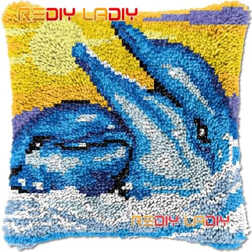 Latch Hook Cushion Dolphin Love DIY Needlepoint Kits Chunky Acrylic Yarn Arts Crocheting Lofty Pillow Case Hobby & Crafts