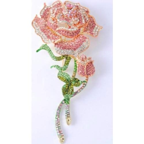 Fashion Pink Rhinestone Rose Flower Banned Book Ladies Brooch Elegant Banquet Pins Jewelry Accessories