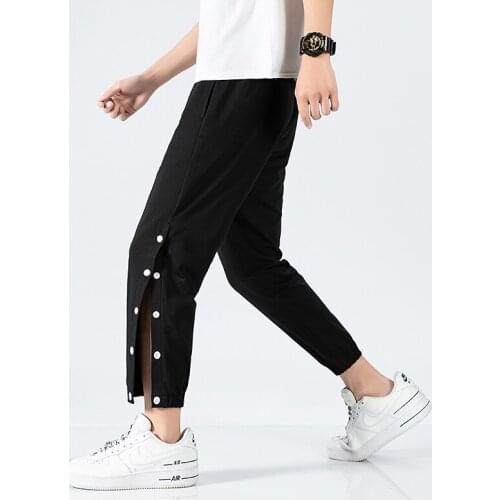 Men Korean Casual Pants 2021 New Fitness Half Buckle Sweatpants Men Hip-hop Trousers Loose Large Size Basketball Training Pants