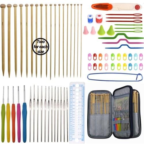 Knitting Needle Set 18 Pieces 100% Bamboo Knitting Needle Crochet Craft Sewing Accessories With Storage Bag