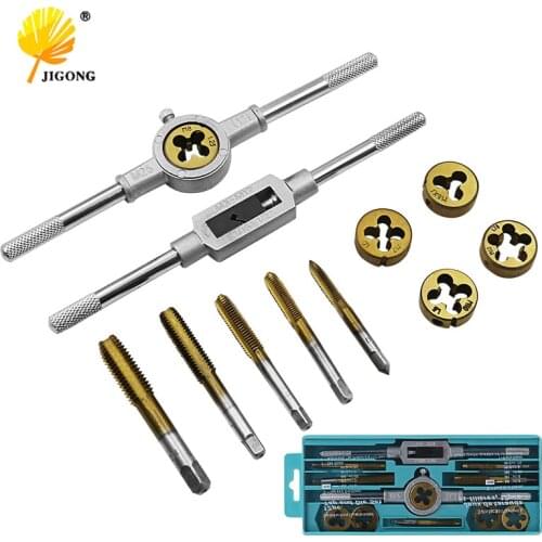 12pcs Tap Dies Set NC Screw Thread Plugs Taps M6 M7 M8 M10 M12 Titanium plating Hand Screw Taps With Wrench