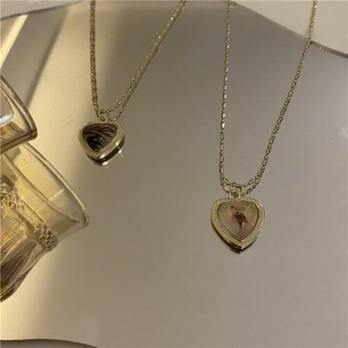 Origin Summer Vintage Bear Leopard Printing Heart Pendant Necklace for Women Gold Color Thin Chain Water Wave Love Necklaces