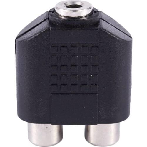 3.5mm Female Socket to Dual Female RCA Jack AV Adapter Splitter Black