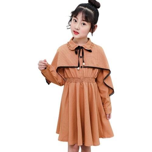 Dress For Girls Solid Color Dress Girls Spring Autumn Kids Dresses Casual Style Girls Costumes Kids 6 8 10 12 14