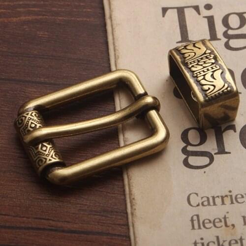 2 parts/set DIY vintage brass color carved pattern Belt Buckle 2cm 2pcs parts accessories leather craft for womens Mens Jeans