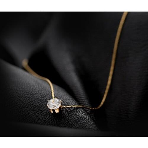 RHYSONG Stainless Steel Jewelry Shiny Zircon Six-Claw Delicate Bamboo Clavicle Chain Necklace Gold Plated Neck Choker XL176