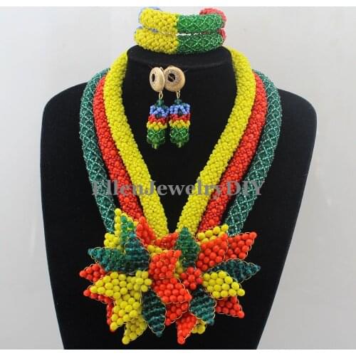 Luxury Multicolored African accessories beads jewelry sets india nigerian flower beads beaded wedding necklace dubai W12900