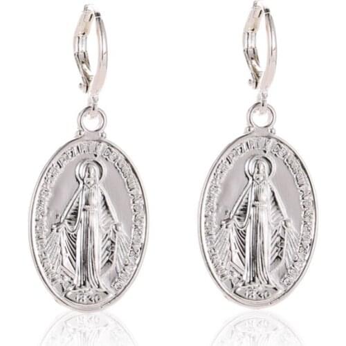 Sleeper Geometric Retro Simple Golden Silver Plated Mother Of God Alloy Drop Earrings Dangle Earrings For Women