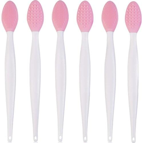Hot 100pcs Pink Lip Scrub Brush Silicone Exfoliating Lip Brush Double-Sided Soft Lip Nose Exfoliator Scrubber Tool