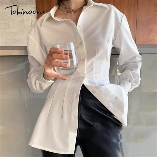 Tobinoone Solid Casual Shirt White Blouse Spring Autumn Women Sexy Long Sleeve Single Breasted Shirts Womens Tops And Blouses