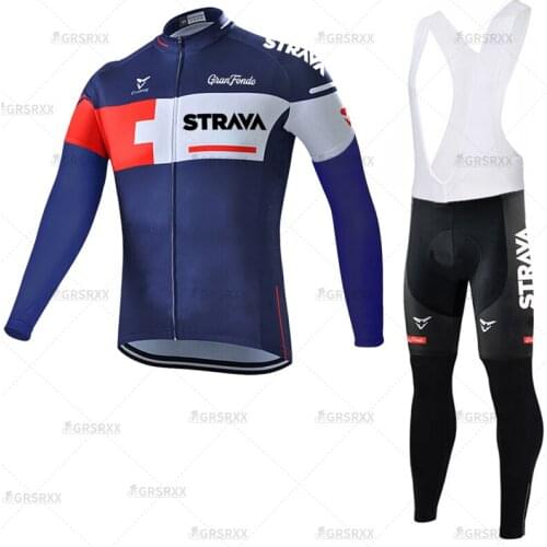 STRAVA Cycling Jersey Set Autumn Premium Anti-UV Downhill Bicycle Uniform for Bike Team Long Sleeve Road Bike Race Garment