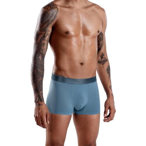 Men Boxer Underwear Ice Silk Fit Breathable Sexy Large Size Traceless Solid Color Elastic Silky Modal Fashion Male Underpants