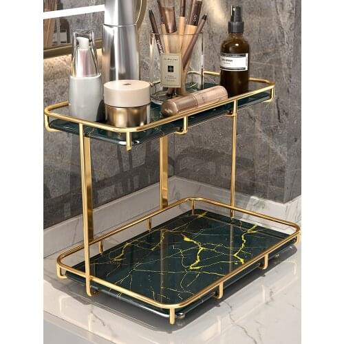 Modern Classic Fashion popular Design Luxury Loft gold color metal make up storage racks organizer marble makeup boxes tray 1PC