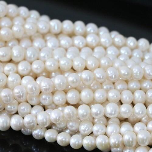 Top quality handmade white round natural pearl loose beads 7-8mm fit diy bracelet necklace jewelry 15inch B1330