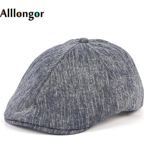 High Quality Fashion Denim Twill Beret Hat Men New 2021 Retro Cotton Spring Vintage Peaky blinder Adjustable Mens Newsboy Cap