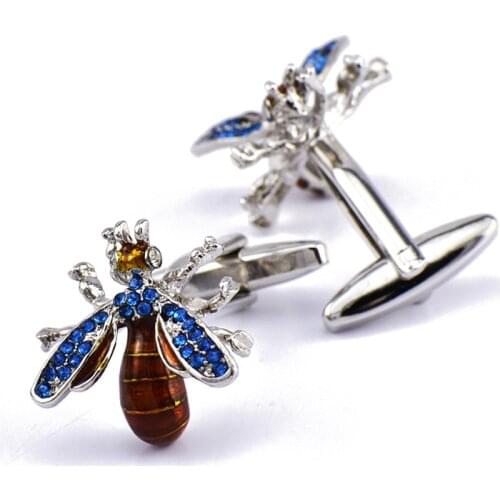 Bee Cufflinks High-grade Mens Daily Trendy Personality Accessories Blue Crystal Enamel French Shirts Business Cuff Links Gifts