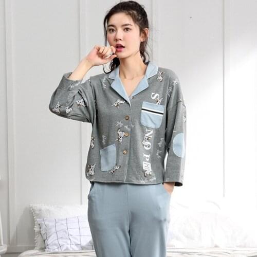 Women 2019 autumn and winter ladies Korean cardigan pajamas new cotton cute cartoon long sleeve and pants pajama sets pajama set