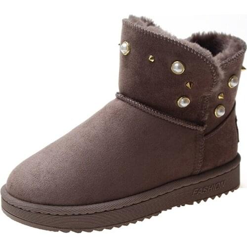 Women Flats Ankle Snow Boots Fur Boots Winter Warm Snow Shoes Woman Round-toe Female Flock Leather Women Shoes