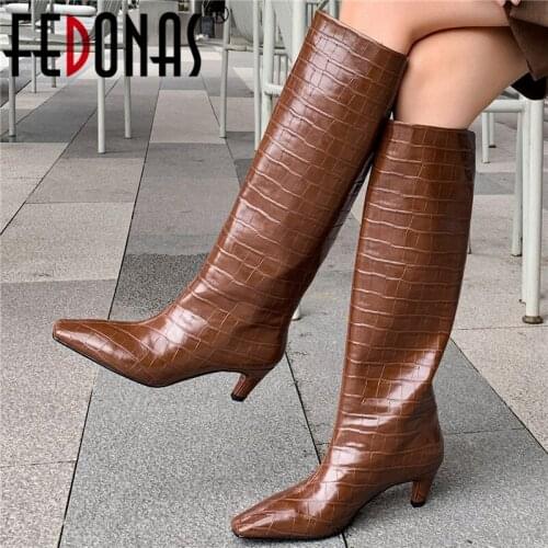 FEDONAS Fashion Concise Cool Autumn Winter Women Knee-High Boots High Heels Night Club Party Casual Shoes Woman Brand Newest
