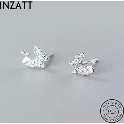 INZATT Real 925 Sterling Silver Zircon Butterfly Stud Earrings For Fashion Woman Party Fine Jewelry Bohemian Accessories Gift
