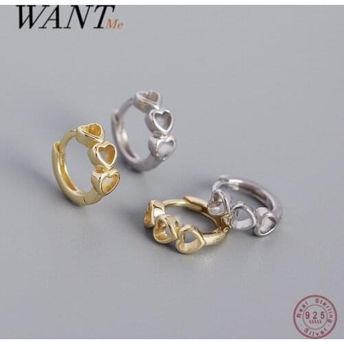 WANTME 925 Sterling Silver Hollow Love Heart Simple Ear Buckle for Women Chic Romantic Body Piercing Hoop Earrings Jewelry Gift
