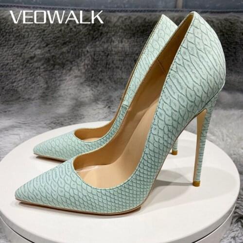 Veowalk Snake Pattern Women Mint Green Sexy Pointed Toe Stiletto Pumps Chic Ladies Party Dress Shoes 8cm 10cm 12cm Customize