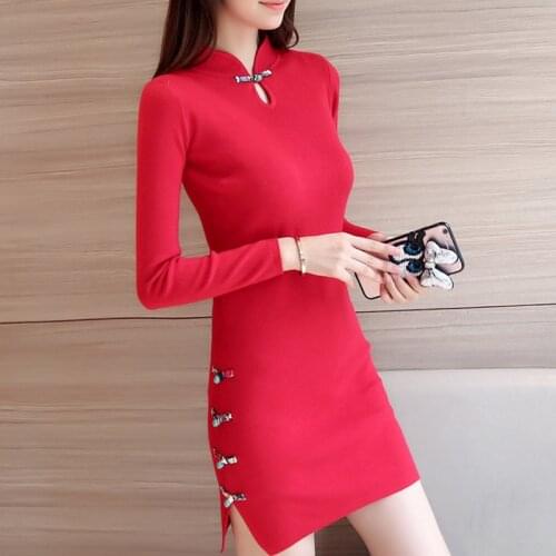 Spring 2009 new Korean version bottomed sweater medium-long cheongsam womens stretch self-cultivation knitted sweater