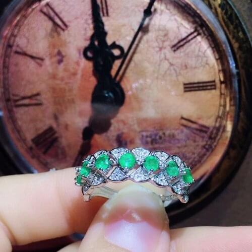 Natural green emerald gem Ring Natural gemstone ring 925 sterling silver trendy Elegant Row Bulge women girl gift party Jewelry