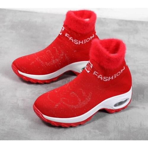 Winter Women Sneakers Fashion Platform Wedges Shoes Woman Slip-on Snow Boots Ladies Warm Fur Sock Boots Shoes