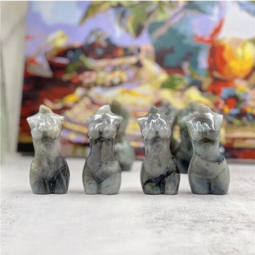 1PC 8CM Natural Labradorite Goddess Statue Crystal Carved Woman Torso Energy Pink Gem Body Sculpture Decorate Gift