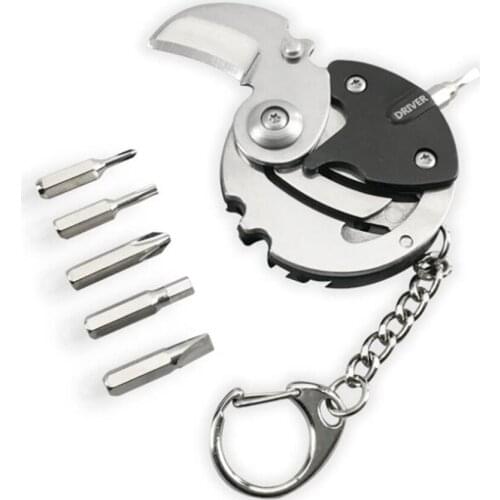 10pcs/lot Stainless steel Coin-Shape Mini EDC Tool Folding Pocket Keychain Knife with Hanging Chain