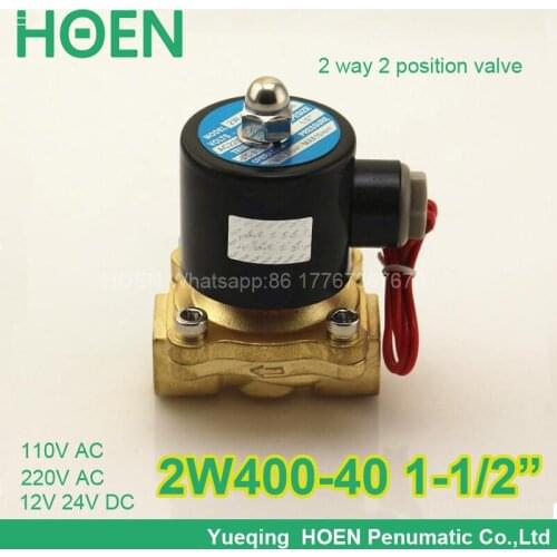 2pcs/lot 2W400-40 Normally closed 2/2 way G1-1/2" pneumatic solenoid water air gas oil brass valve NBR DC AC 12V 24V 110V 220V