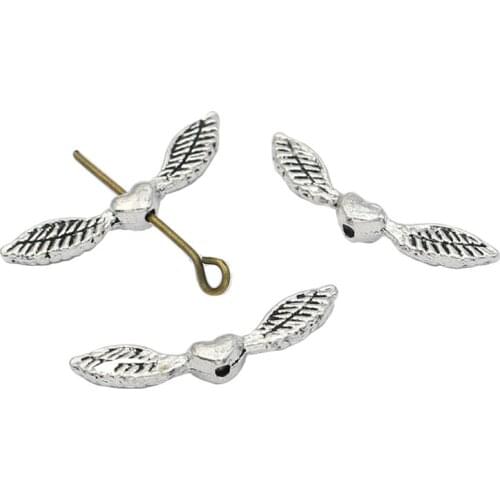 20pcs Antique Silver Plated Heart Wings Spacer Beads Loose Beads fit Jewelry Making Bracelet Jewelry Findings 24x6mm